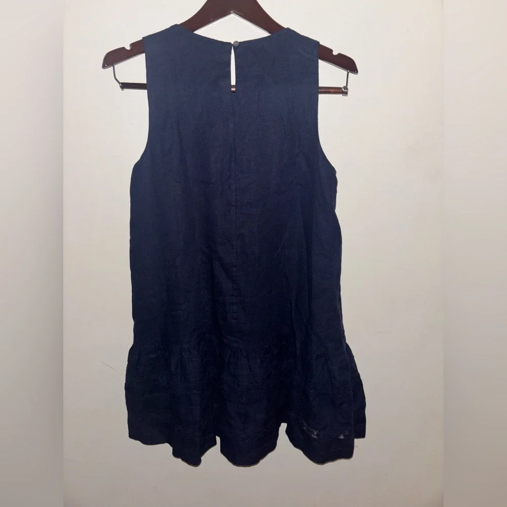 NWT J.Crew Maxine ruffle-trim dress in linen Navy Blue XS Preppy Vacation Casual